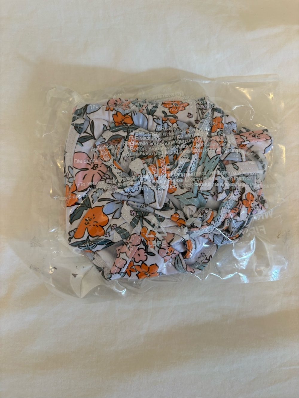 Floral Triangle Thong Bikini Set - Orange & Blue - Picture 3 of 4